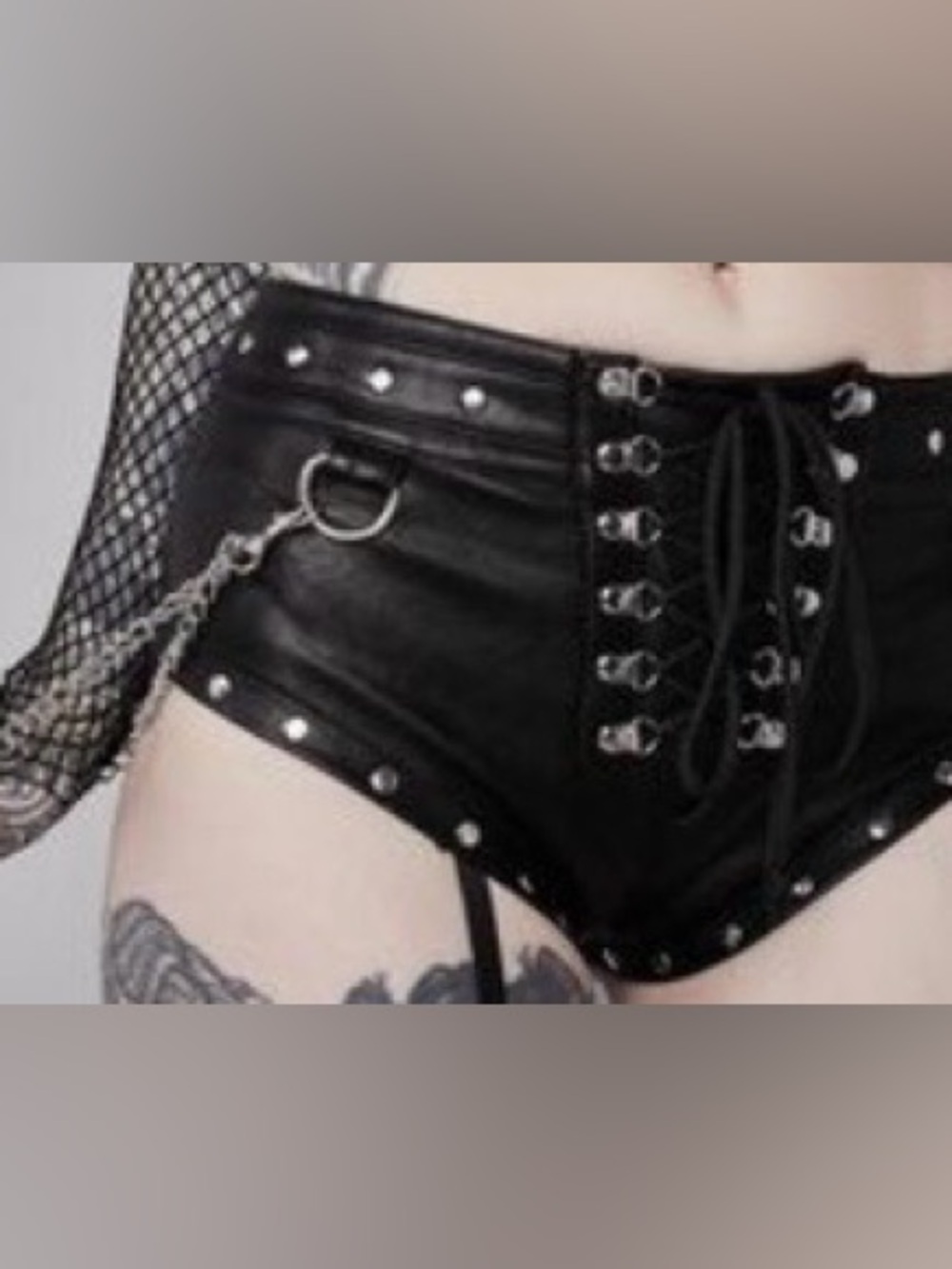 DollsKill.com WIDOW Black Faux Leather shorts, short w/ Chain Accents - NWOT - S - Picture 11 of 11